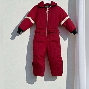 VTG 90s Walls Blizzard-Pruf Kids Insulated Red Striped Snowsuit Size Medium 6